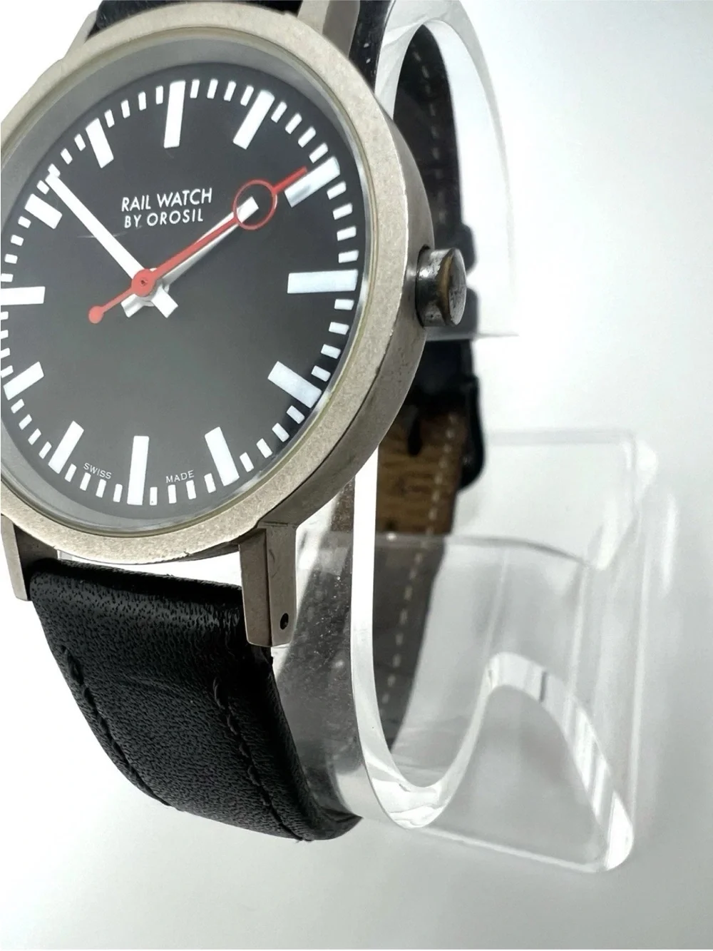 Rail Watch by Orosil Black Dial Leather Strap Watch